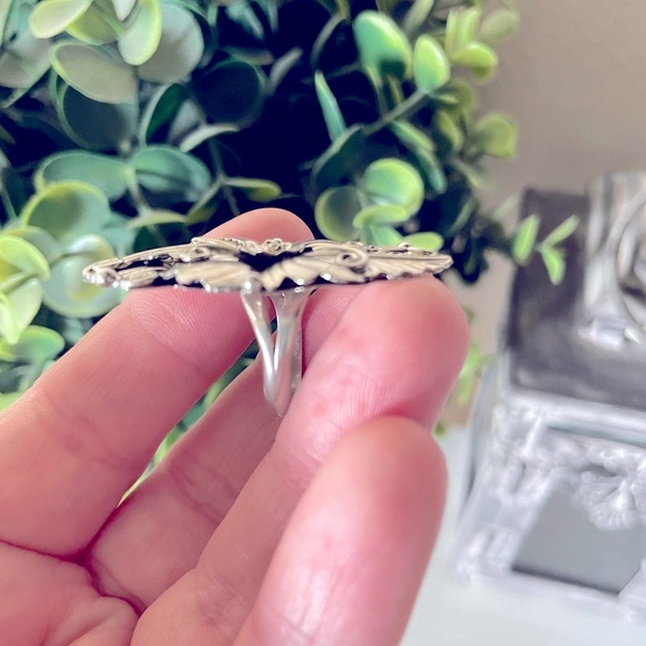 Vintage YY Navajo Artist Signed LargeSterling Silver Blossom Ring Womens Size 6